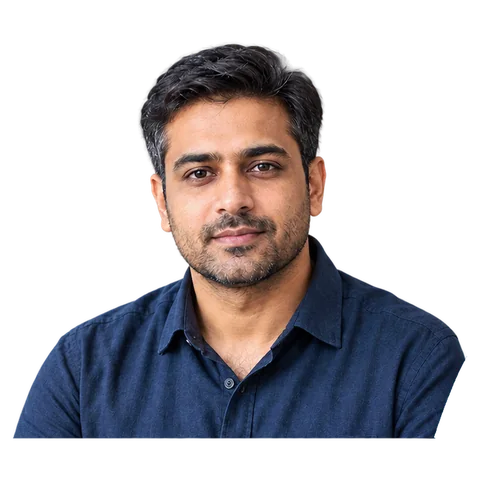 Fictional editorial persona · AI-generated portrait — Karan Sethi